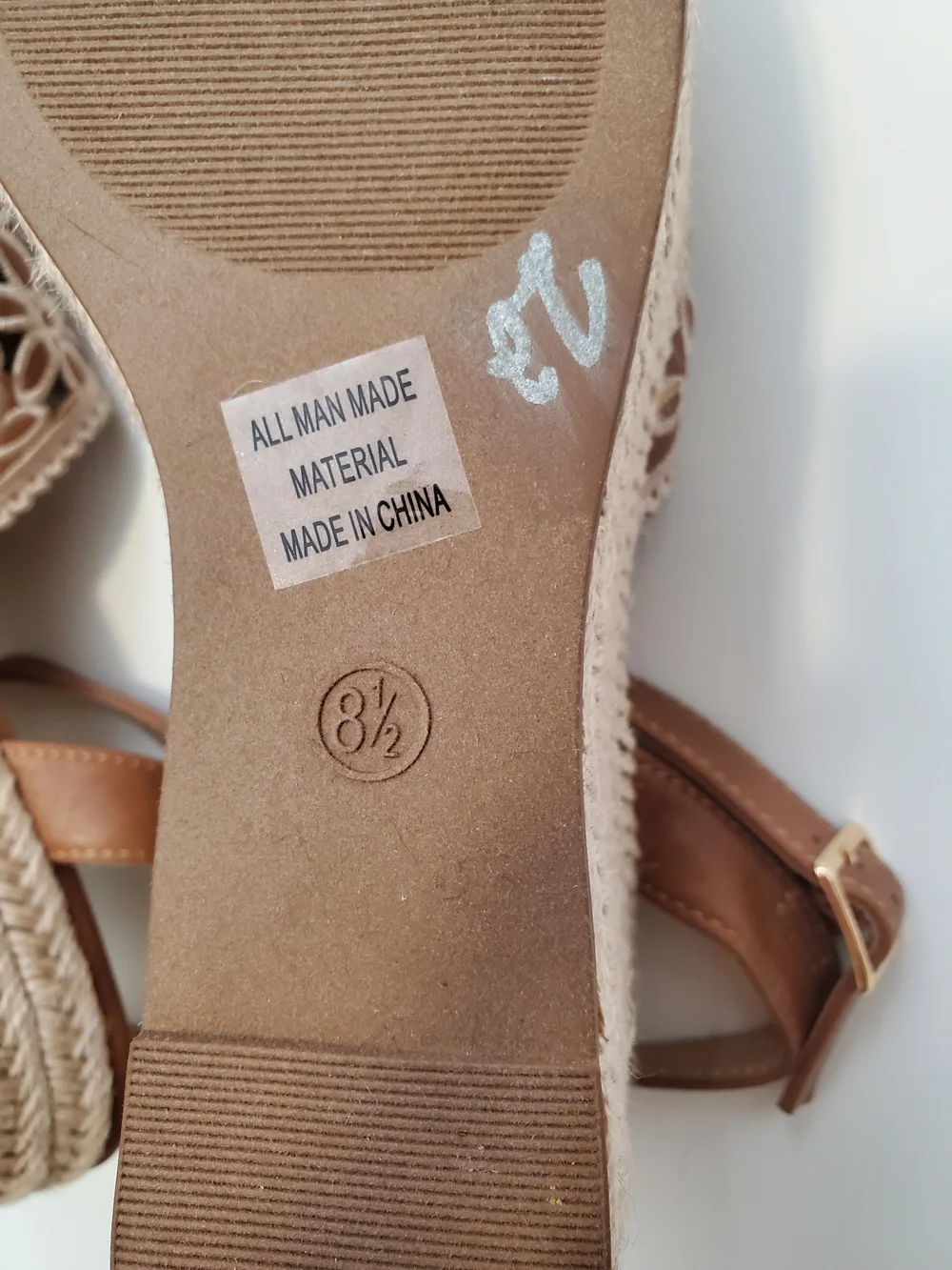 Soda Espadrille Wedges Tan Ankle Strap and White Flora Size 8½